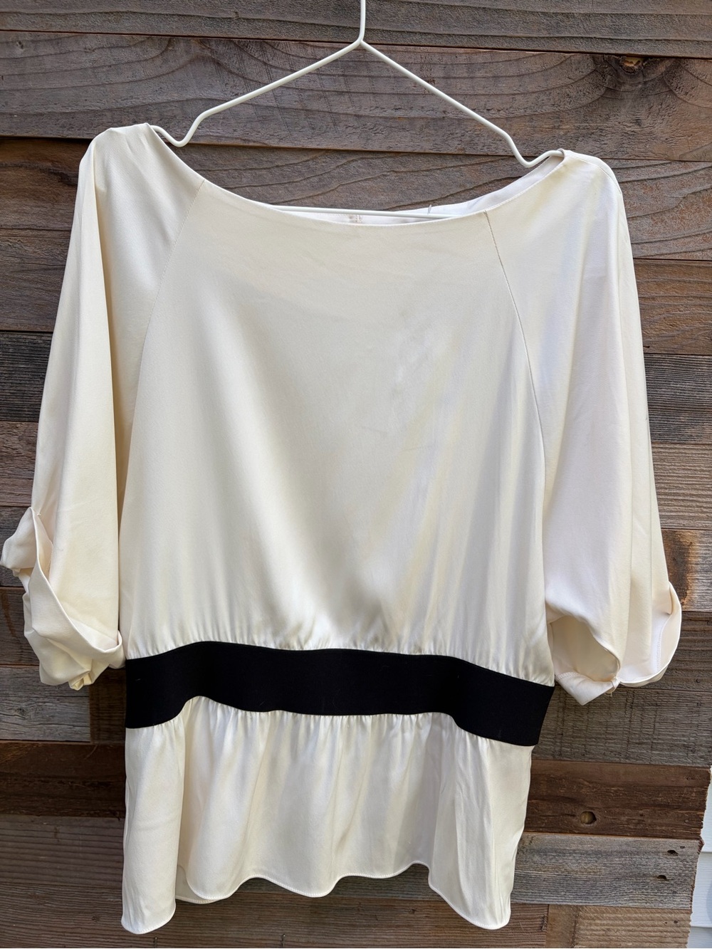 Theory Cream Blouse with Black Waist Band